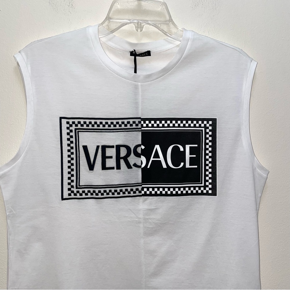 VERSACE Runway NWT Clubbing It Boy Black/White Embroidered Tank Top Sz Small 46 - Picture 8 of 14